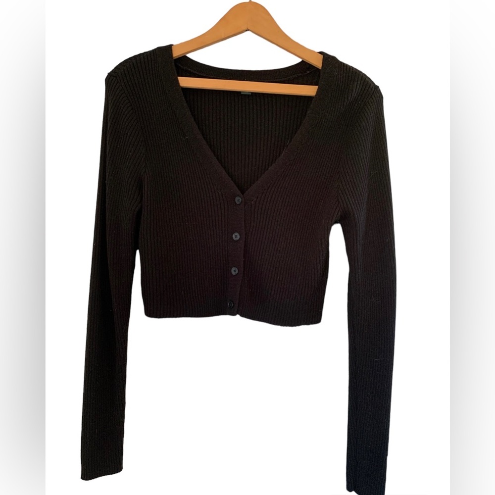 Black cropped button up! Cute as a cardigan!